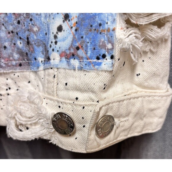 Zara Man Graffiti Paint Splatter Denim Jacket White Streetwear 80s Vibe - Picture 8 of 16